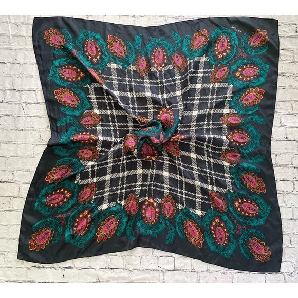Vintage 1970s Square Diane von Furstenberg Silk Scarf Vibrant Black Multi 42" - Picture 3 of 16